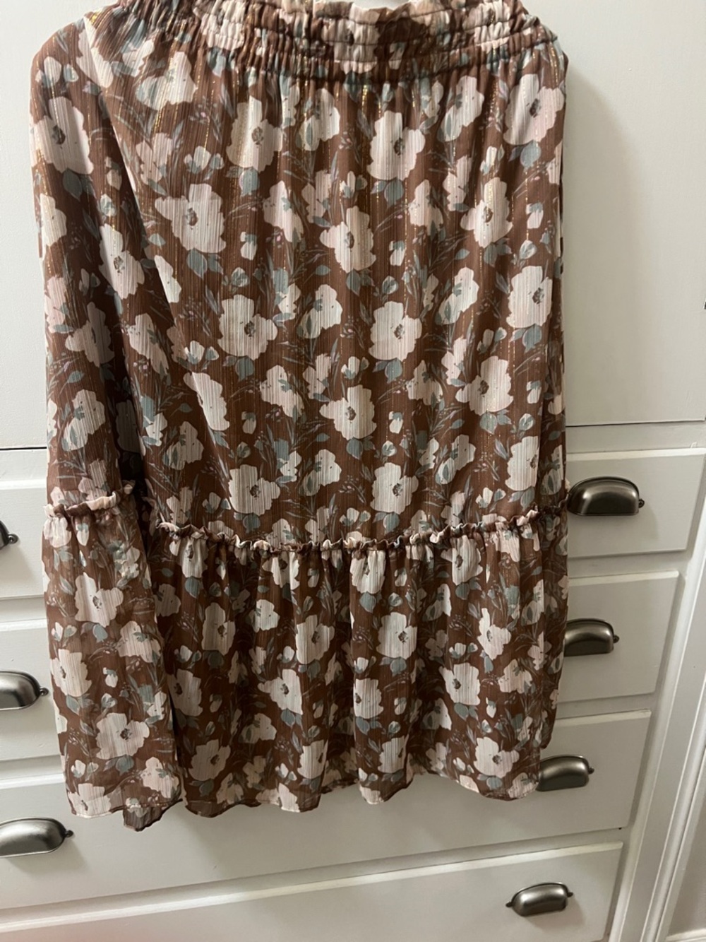 Floral Tiered Brown and Cream Women's Skirt